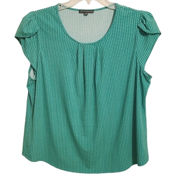 Adrianna Papell Tops - Adrianna Papell | Women's Green Polka Dot Cap Sleeve Blouse (Size XL)